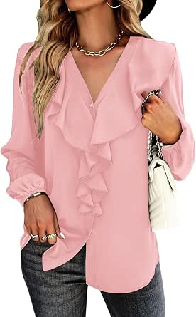 Vrtige Women's Casual V Neck Batwing Long Sleeve Blouse - Rose XX-Large Loose Fit Tunic Top