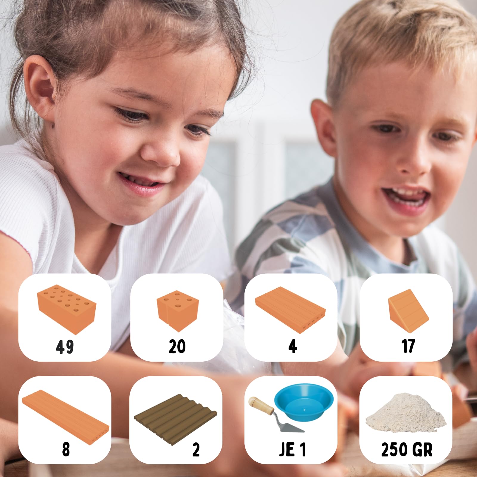 Teifoc Bastelset - Steinbaukasten 1530, 100+ Miniatur Ziegelsteine | mit Mörtel und Werkzeug für DIY Projekte, ab 6 7 8 Jahren, Ton Bausteine zum Basteln, DIY Set Kinder, Konstruktionsspielzeug