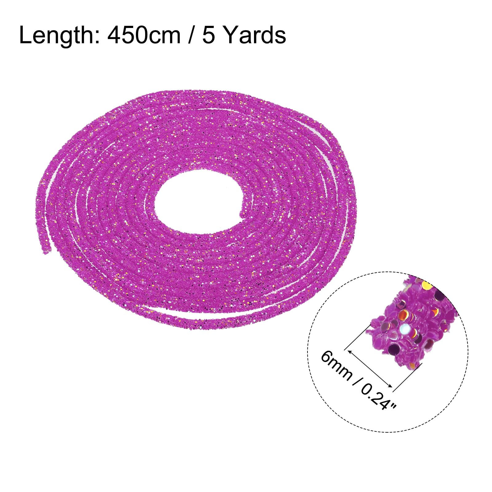 sourcing map 5 Yard 6mm 0.24 inch Glitter Sequins Rope Sequins Rhinestone Tube Cord for DIY Wedding Dresses Costume Clothing Shoes Jewelry Accessory Clear White — view 112