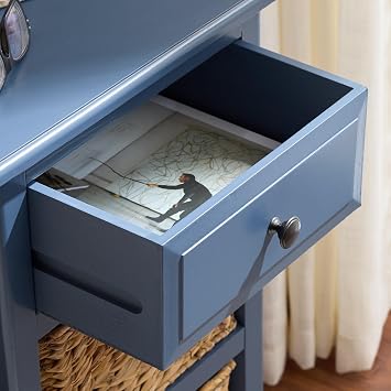 SAFAVIEH Furniture - Everly 1-Drawer Side Table - Blue - Solid Wood - Coastal Basket Storage Design - Ideal for Living Room, Entryway, Home Office, 15W x 12D x 27.5H - Fully Assembled (AMH5743H)