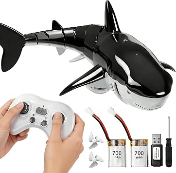 TEMI 2.4GHz Remote Control Shark Toy for Pool, 118 Scale RC Shark with 2 Motors, Water Spraying and Light, Rechargeable Outdoor Pool RC Sharks Gifts Toy for Age 3-9 Year olds Kid Boys Girls