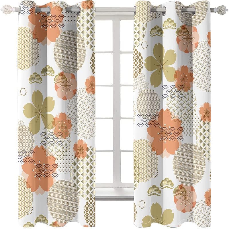 Miniatura 2 de YELDAN Cortinas de flores, cortinas opacas de lunares de 63 pulgadas de largo, juego de 2 paneles de cortinas con aislamiento térmico con ojales
