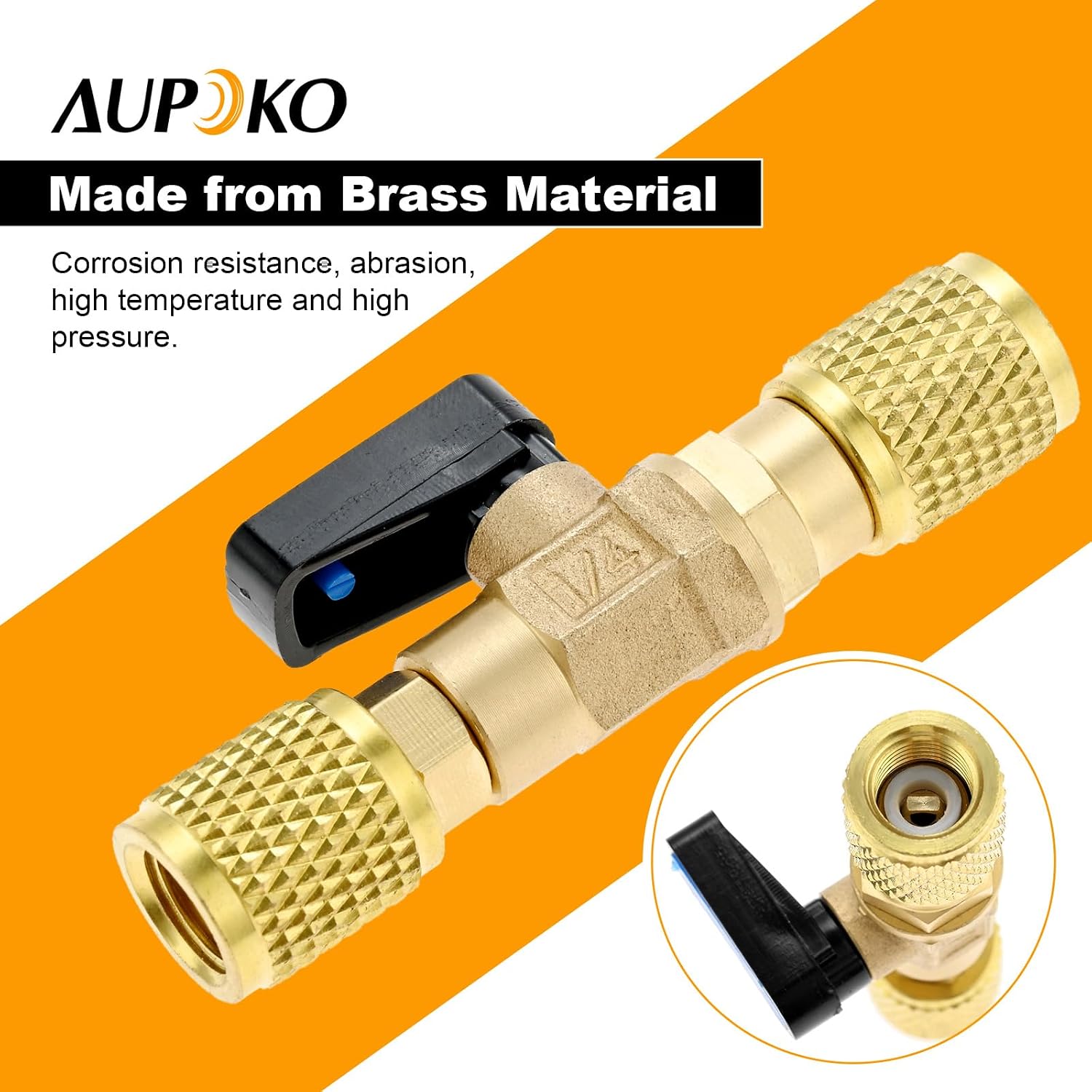 1/4 SAE Female Thread Adapter Shut-off Flow Control for HVAC Refrigeration | 1/4" SAE Female x 1/4" SAE Female, Connect Two Pipes, for HVAC Systems Refill of Air Conditioner Refrigeration