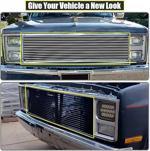 Miniatura 5 de Parrilla de aluminio sólido compatible con Chevy C/K Pickup/Suburban/Blazer Billet 1973-1980 rejilla superior pulida