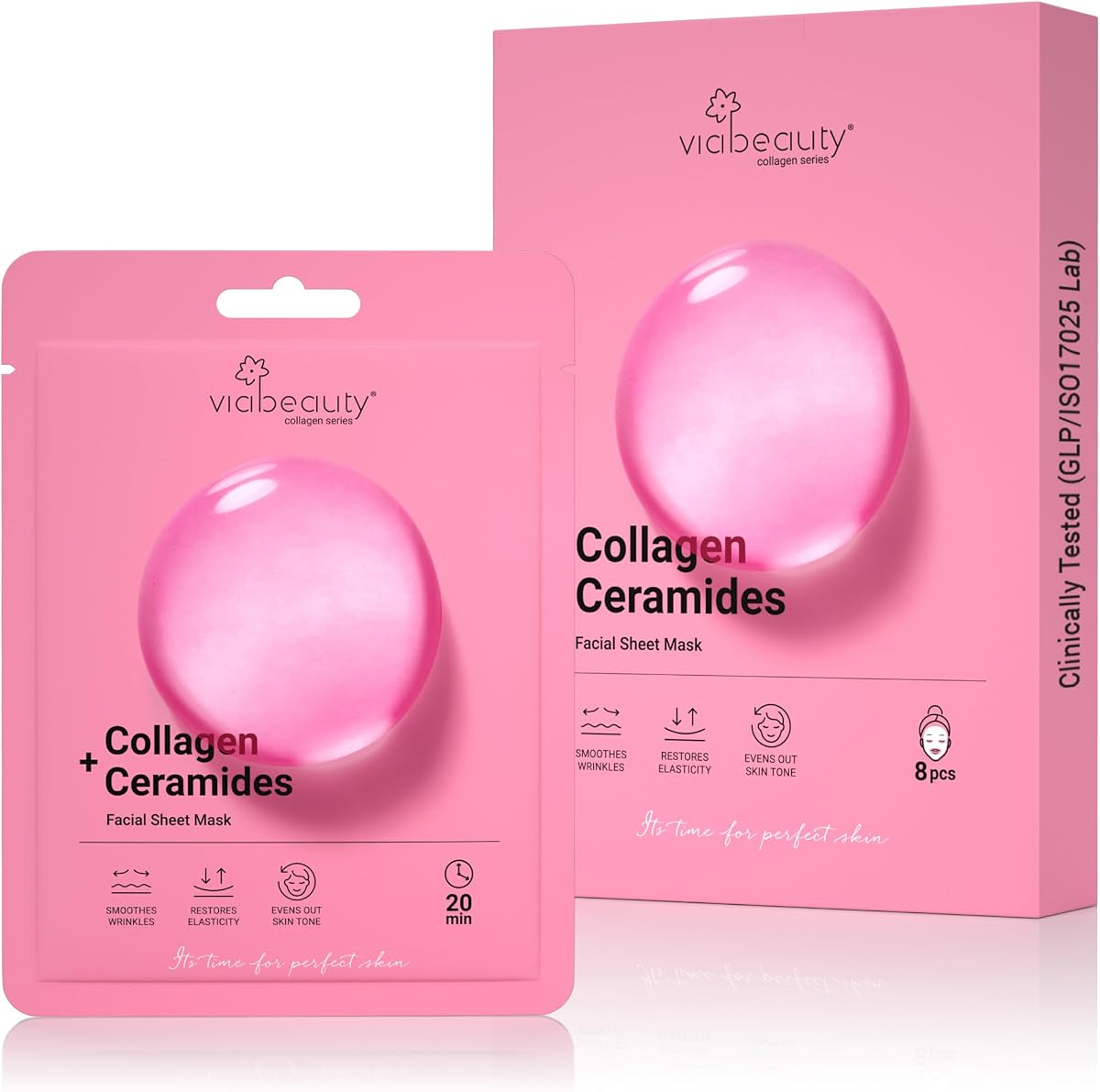 VIABEAUTY 8 Pack of Collagen Face Mask with Ceramides - Rejuvenating Facial Sheet Mask, Reduce Wrinkles & Fine Lines - Face Masks Skincare Moisturizing Collagen Mask for All Skin Types