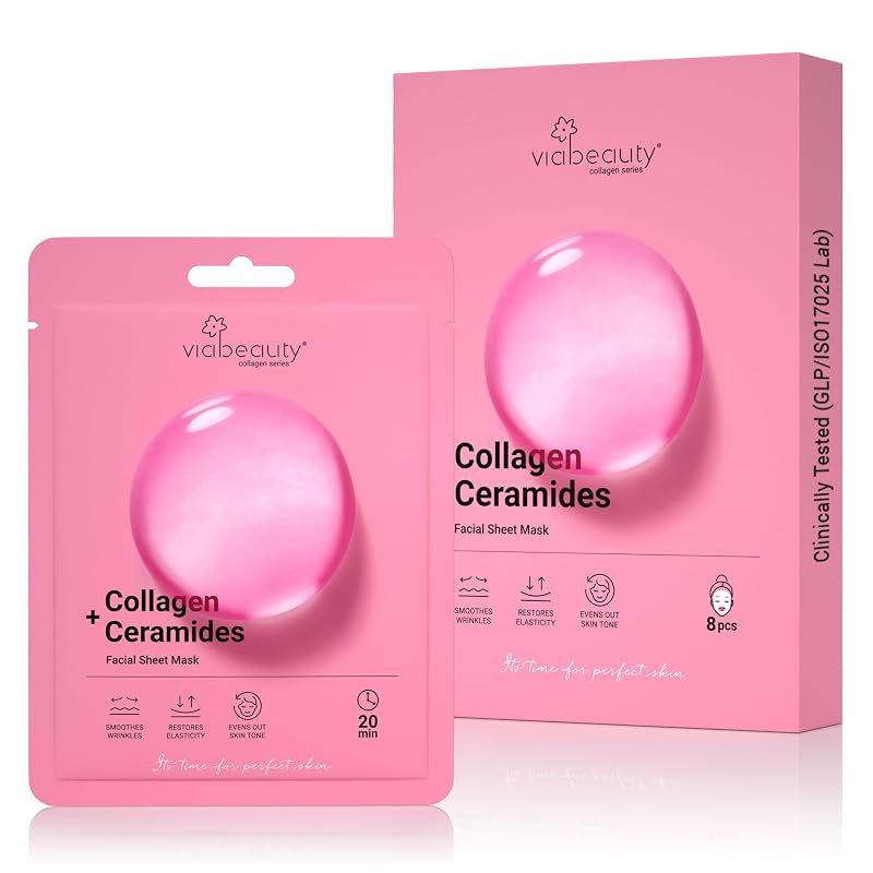 Máscara facial em tecido VIABEAUTY com colágeno e ceramidas, pacote com 8