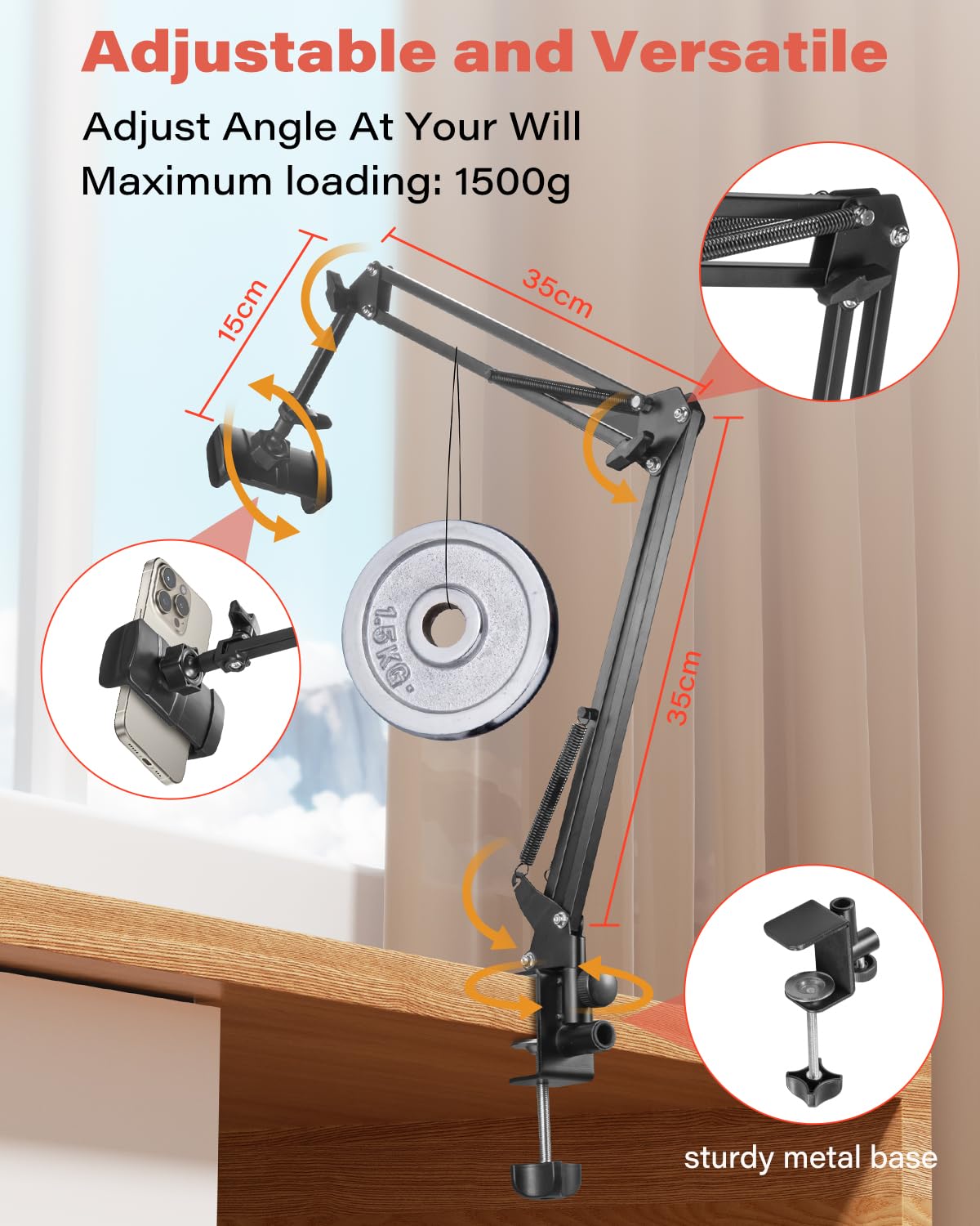SAMHOUSING Porta Cellulare, Supporto Cellulare Letto - Alluminio Supporto Regolabile per iPhone, Telefono, Samsung, Huawei, Switch, Google Pixel e Smartphone da 4 a 7 pollici