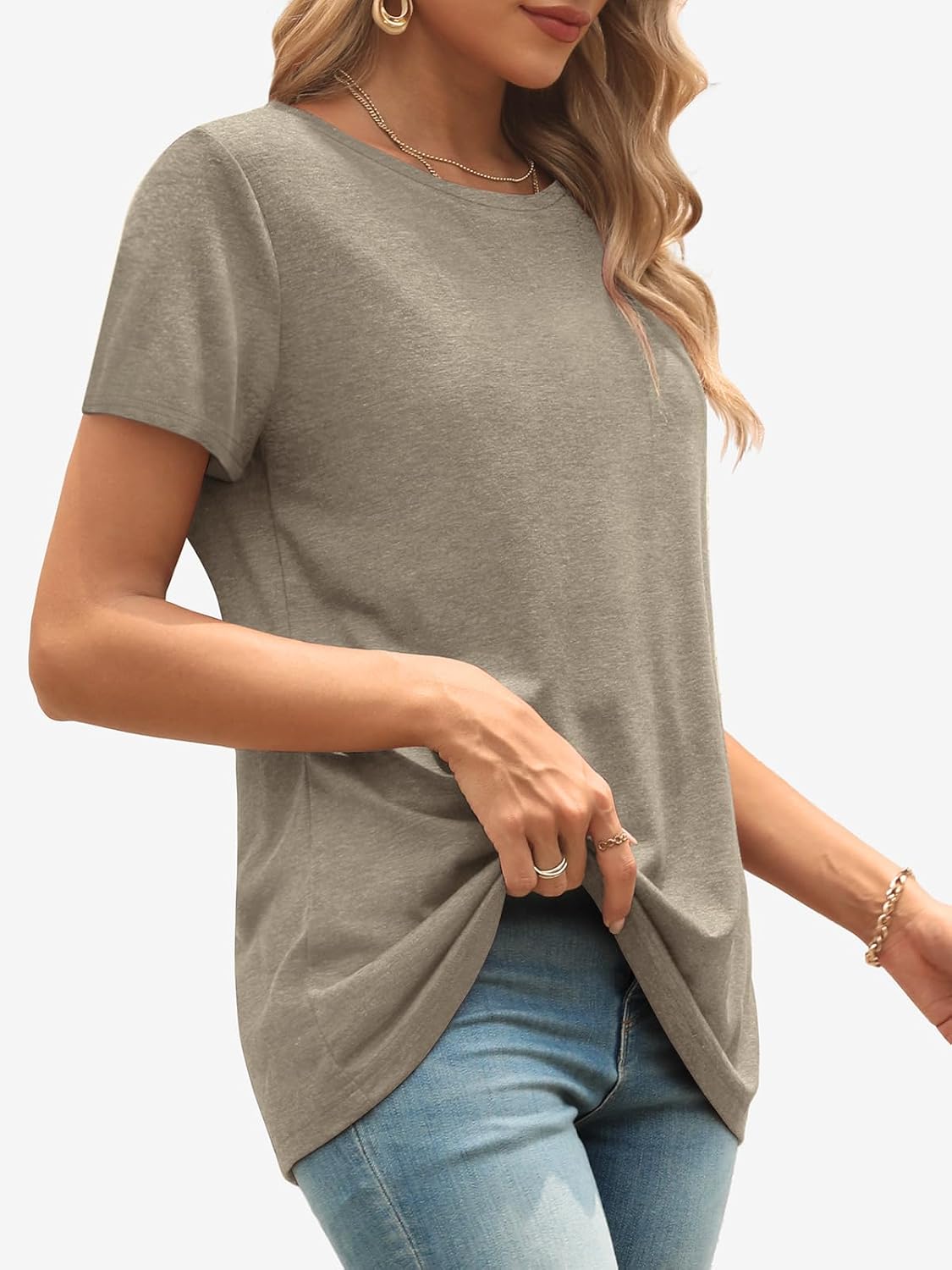 ATHMILE Womens Basic T Shirt Crewneck Short Sleeve Summer Tops image 3