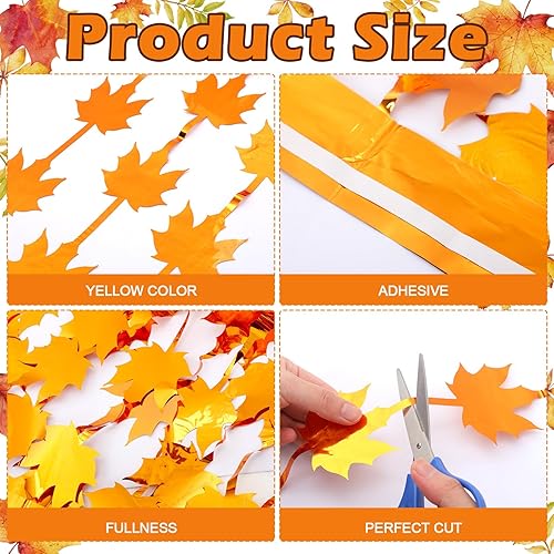 Miniatura 3 de Timgle 6 piezas de telón de fondo de hojas de arce naranja, cortinas de papel de aluminio, serpentinas, telón de fondo de flecos, oropel de otoño,