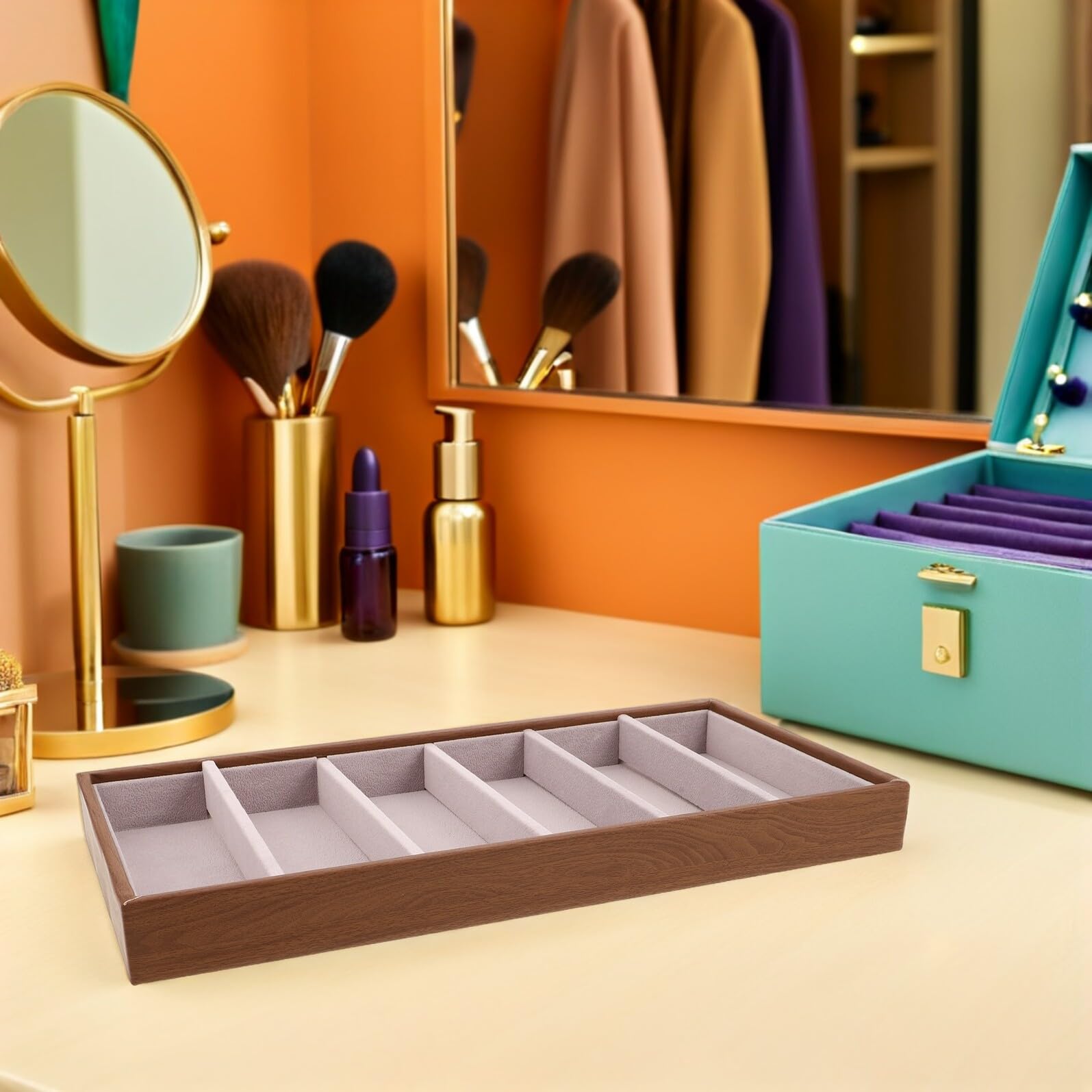 Organizador de Gafas de Madera con Compartimentos para Gafas y Joyas Bandeja Protectora Resistente y Anteojos Diseño Natural y Elegante para Escritorio