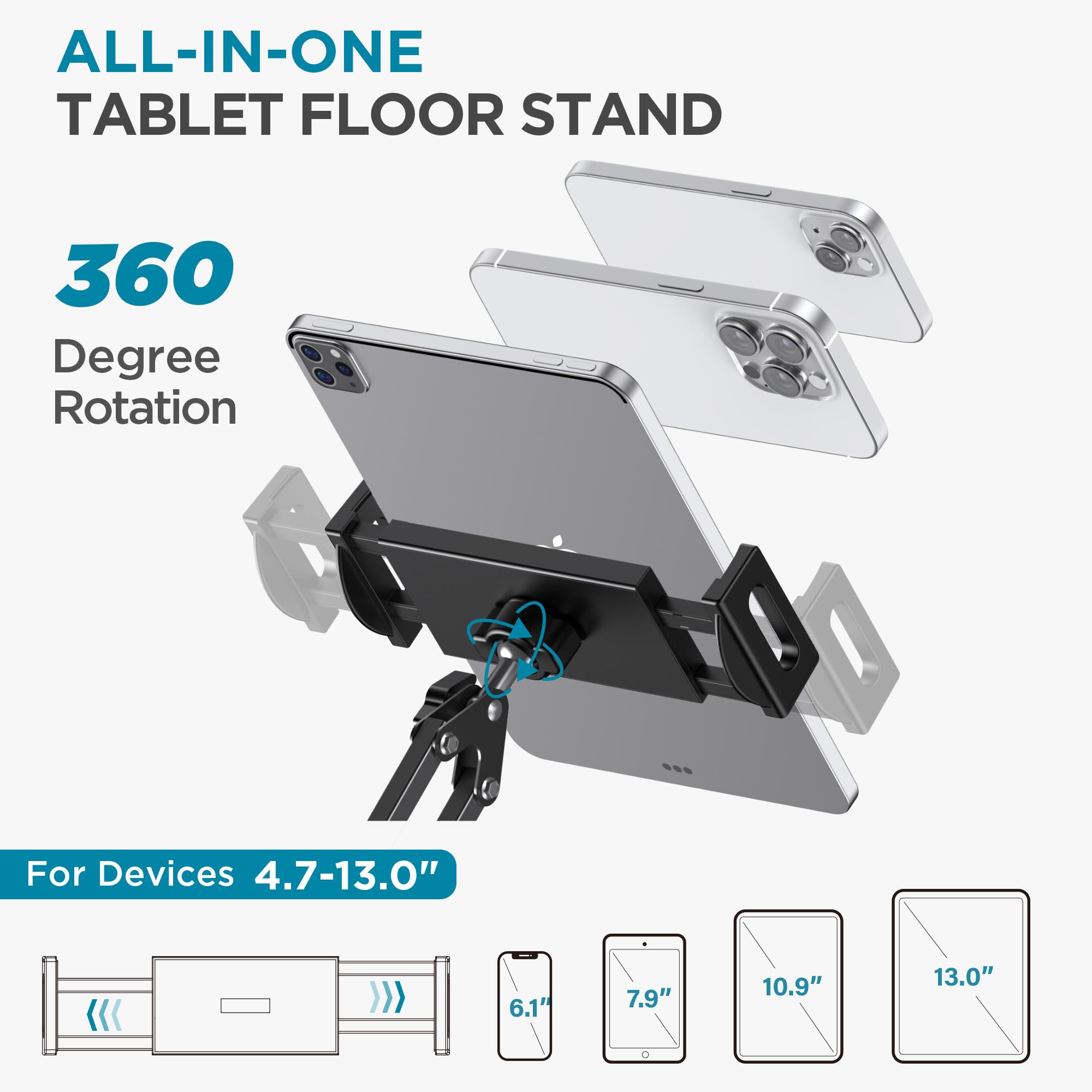 InnoGear Soporte de suelo para tableta, soporte ajustable para teléfono, soporte universal compatible con iPhone, iPad Pro Air Mini, Samsung Tab, Kindle, lectores electrónicos, grande