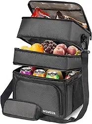 INSMEER Bolsa Térmica Marmita Para Homens, 3 Compartimentos Lancheira Térmica Para Homens Adultos Bolsa Térmica Separada Para Alimentos Quentes E Frios, 3 Compartimentos (Preto)
