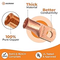 Vista 106 de SELTERM - 2 terminales de anillo resistentes para cable de batería, calibre 4 AWG, pernos de 3/8 pulgadas, terminales de calibre 4, ojales de cobre