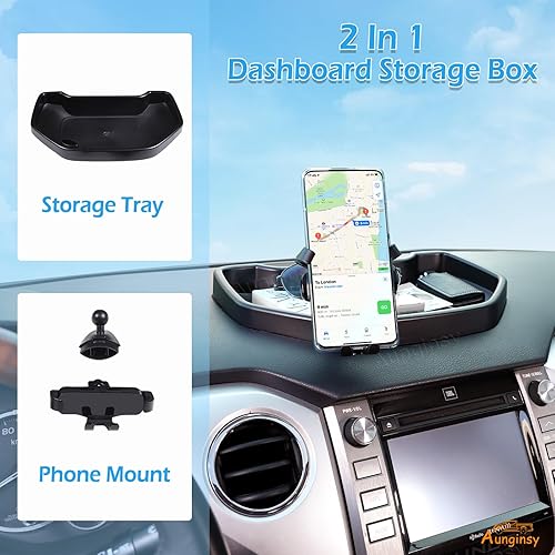 Miniatura 3 de Aunginsy Bandeja de almacenamiento para tablero de consola central con soporte para teléfono compatible con Toyota Tundra 2007-2021, soporte