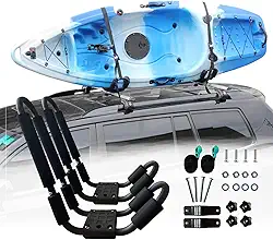 HUIMENG J Bar Suporte universal para caiaque, caiaque, caiaque, suporte para canoa, SUP, caiaques, prancha de surfe e esqui no telhado para SUV, carro e caminhão (rack de teto de caiaque)