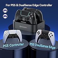 Vista 2 de NEWDERY for PS5 Controller Charger Station Compatible with Dualsense Edge, Fast Charging Dock Stand with Cable, Dual Controller Charging Station for