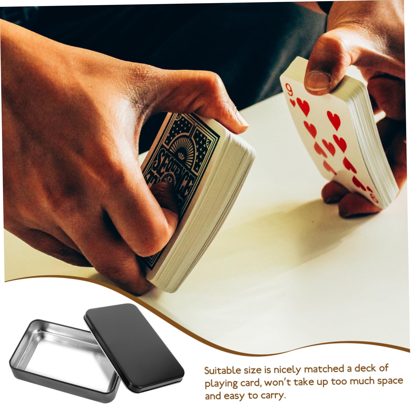 Scatola Porta Carte da Gioco Organizer per Carte e Piccoli Accessori 4 Pezzi in Lamiera Nera Coperchio Design Semplice e Robusto