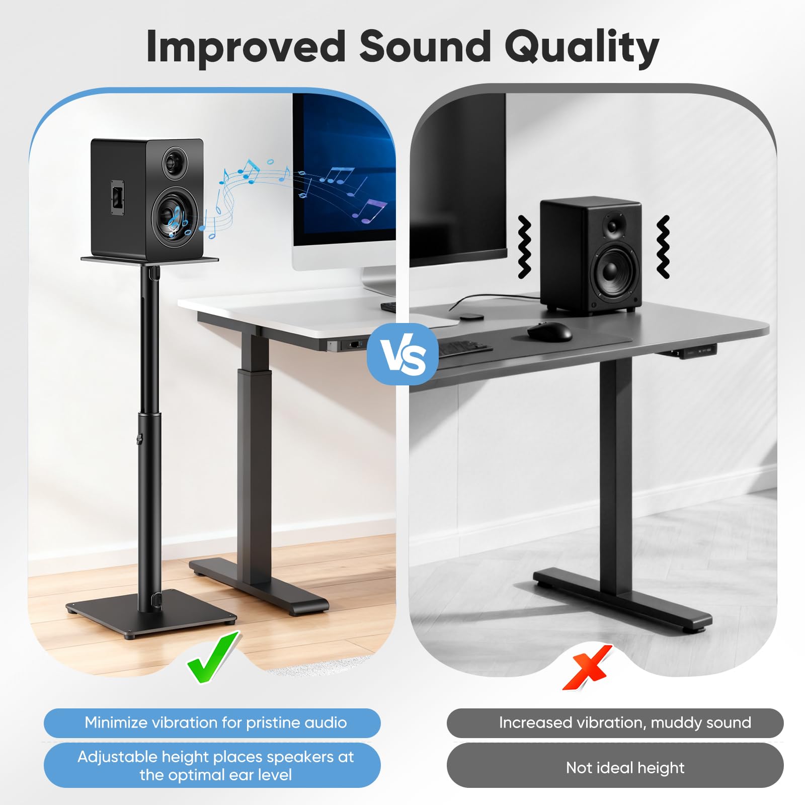 Soportes para Altavoces, Juego de 2 Soportes universales de Suelo para Altavoces de Sonido Envolvente, Altura Ajustable, Capacidad de 15 kg Cada uno, gestión de Cables, fácil Montaje, Antideslizantes