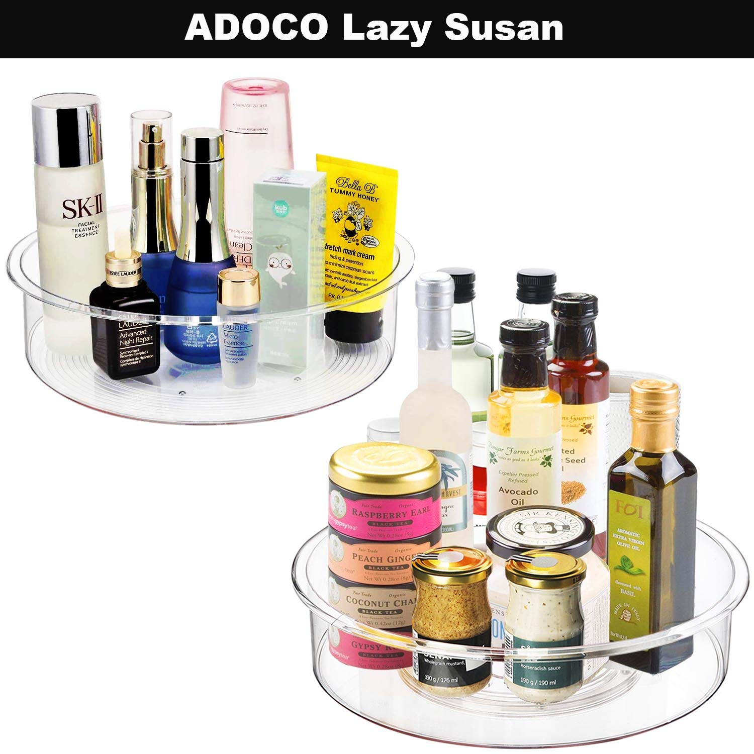 Adoco Lazy Susan Turntable Organizer, 12 inch Clear Plastic