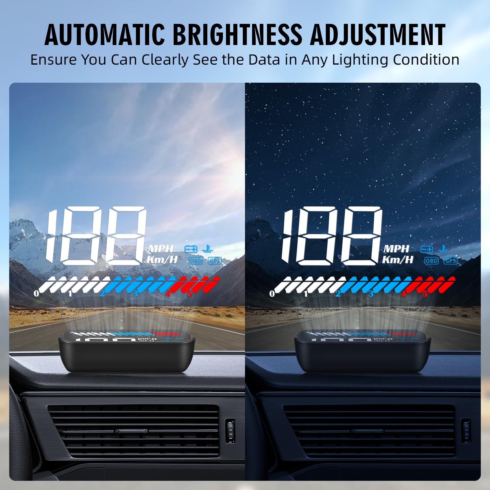 M7 Auto Head-Up-Display (HUD) 3.5" OBD2+GPS Dualsystem - Digitaler Tachometer & Geschwindigkeitsmesser (km/h) mit Übergeschwindigkeits- & Temperaturalarm - Weiße Display-Schrift, Sonnenlichtsichtbar