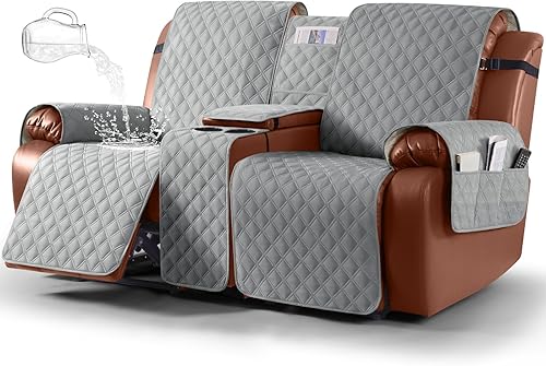 Ruaozz Funda impermeable para sofá biplaza reclinable con consola, funda de sofá reclinable antideslizante con correas elásticas, protector de