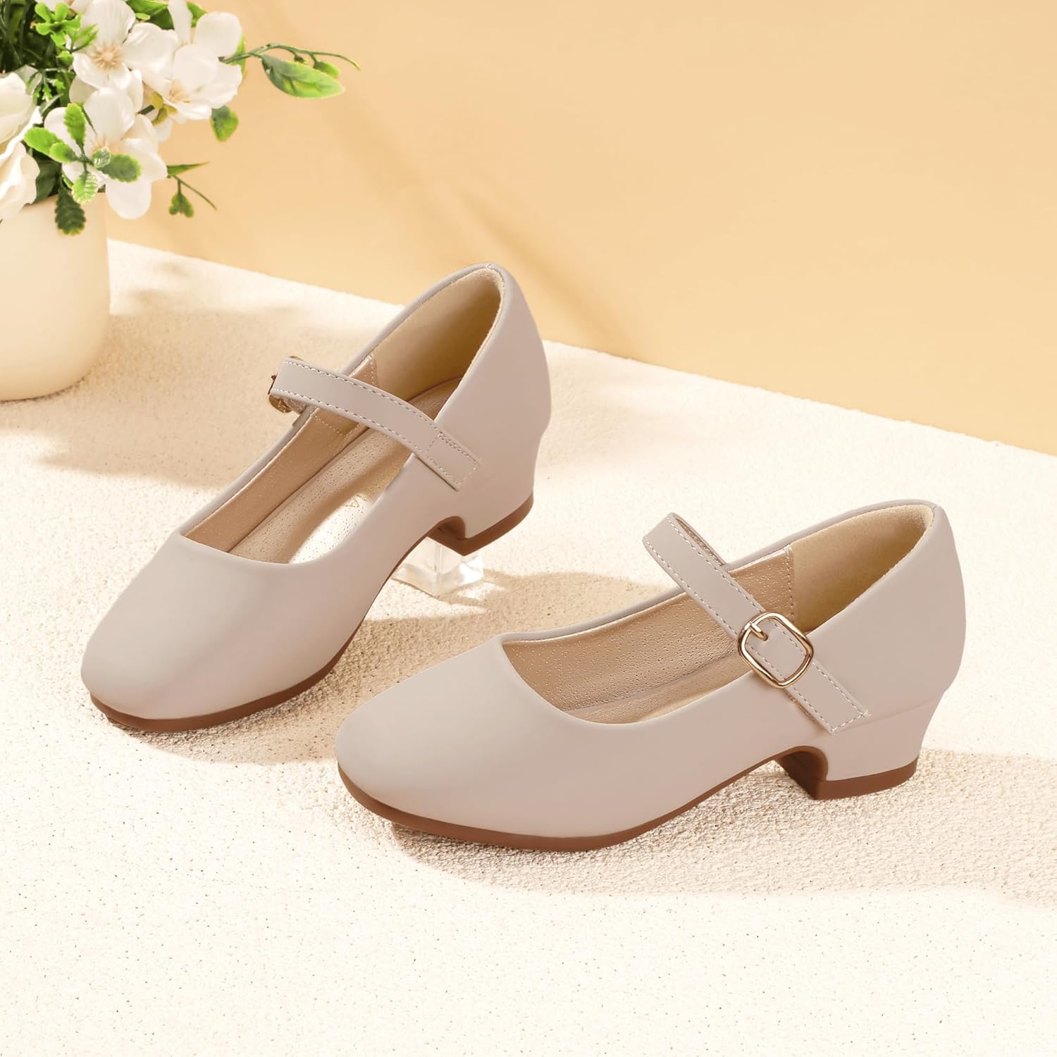 PANDANINJIA Girls Dress Shoes Toddler Little Big Kid Chunky Heels Wedding Party School PNEMY Flower Girl Shoes - Image 7