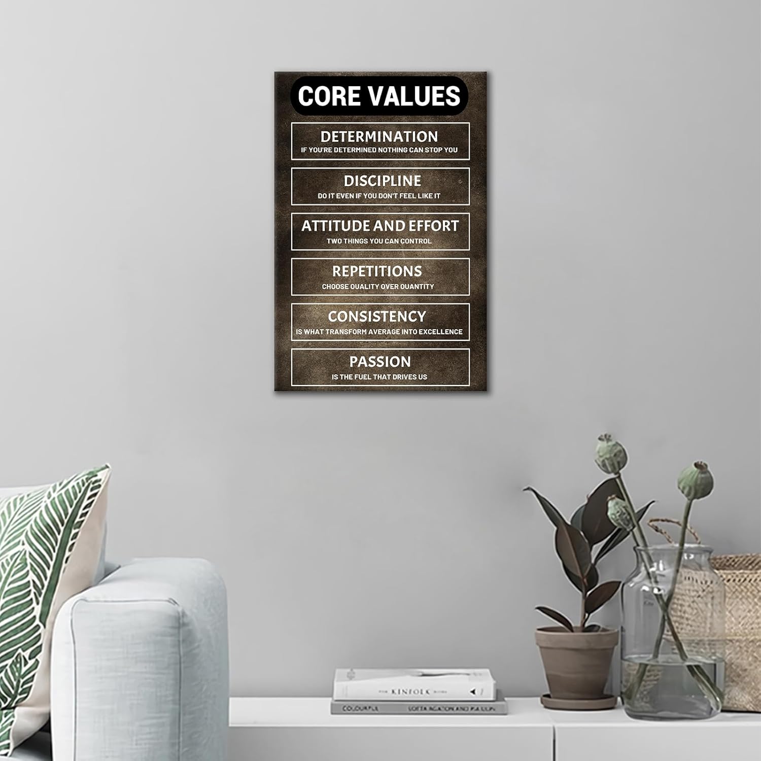 Motivational Canvas Wall Art for Entrepreneurs - Inspirational Success Mindset Print, Stretched Framed Office Poster Featuring Core Values Quotes for Desk or Bedroom Decor, Ready to Hang, 18x12 Inch