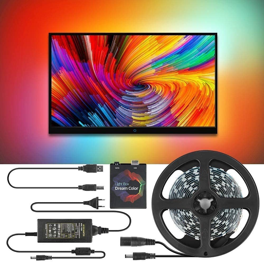 TV LED Backlight, DIY TV, PC Dream Screen TV Backlight RGB Strip Light, Non-Waterproof TV Bias Lighting Kit with Remote Controller,5m