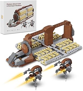 Battle Army Clone Platoon Attack Craft Building Kit 32-Piece, Battle Soldiers Troop Carrier with 2 Droidekas, Building Blocks Action Figures Army Toys for Kids 6-12