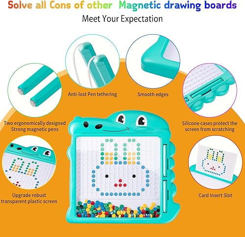 Miniatura 4 de Tablero de arte magnético de puntos para niños y niños pequeños, tablero de dibujo magnético con 2 bolígrafos, tablero de garabatos LED, juguetes
