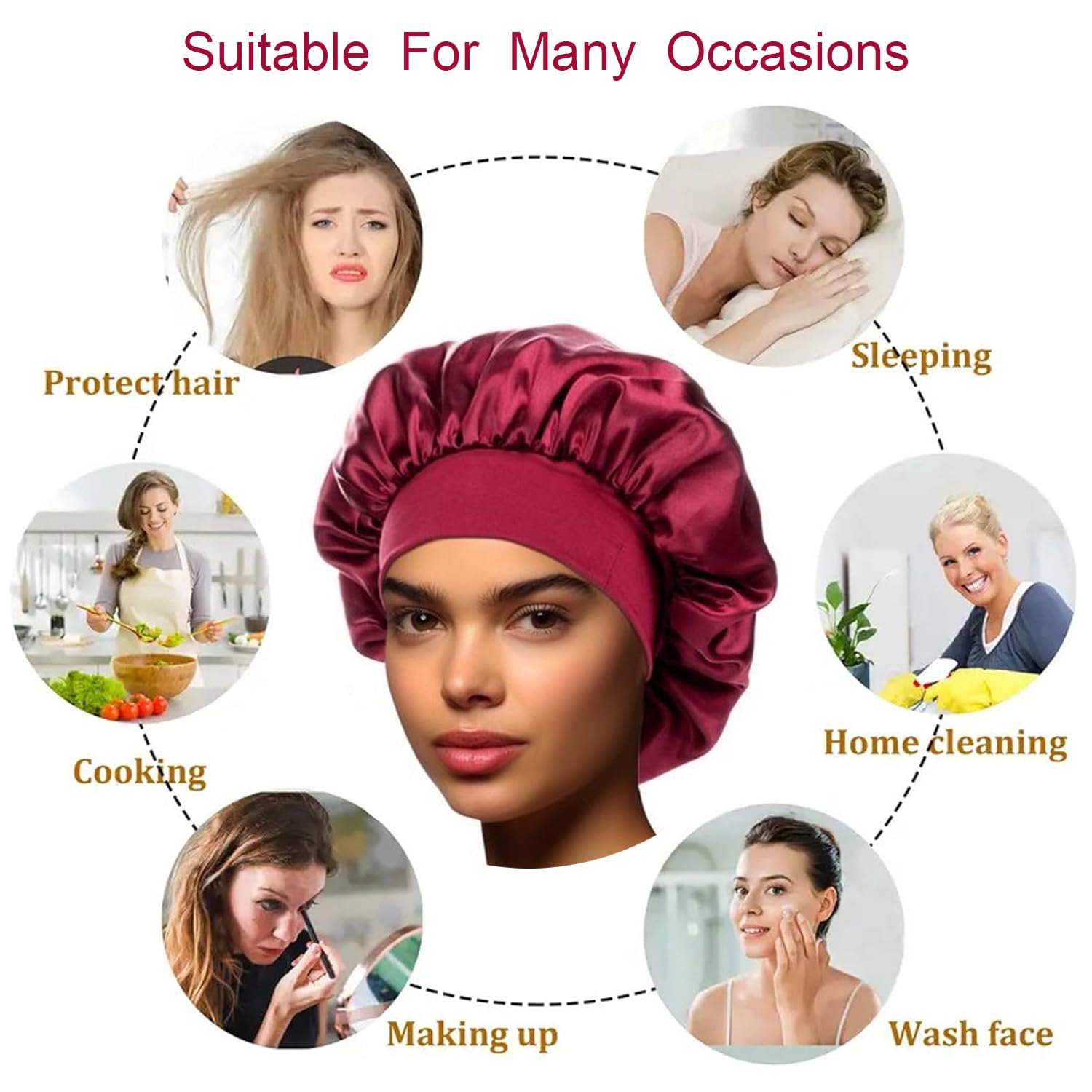 iLamvie 2 pezzi Cuffia Seta Capelli Ricci,Silk Bonnet,Berretto Da Notte Raso Elastico Per Dormire Cappello Da Notte Per Donna Berretto Da Notte Raso Per Donna Ragazza(Nero+rosso)