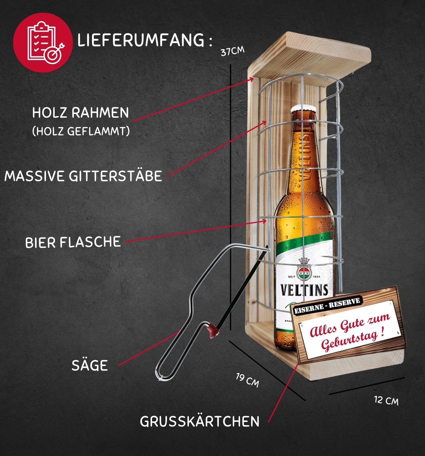 Veltins Pilsener Geschenk Geburtstag - Eiserne Reserve GitterVeltins Pilsener Bier Biergeschenk Geburtstag Geschenke Alles Gute zum Geburtstag Bier (1 x 0.5 l)
