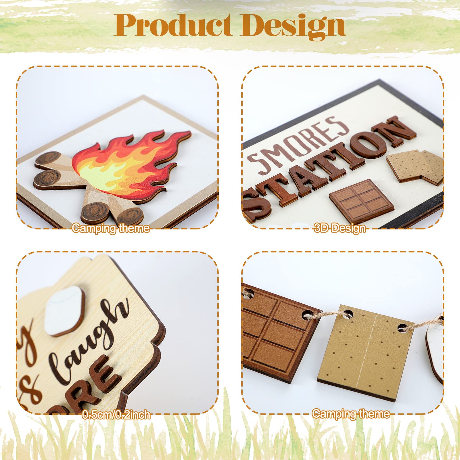 Set di 10 vassoi da campeggio a più livelli a tema fattoria in legno, decorazioni per feste di campeggio, falò, decorazione per barbecue, cioccolato, campeggio, vassoi decorativi, rustici,