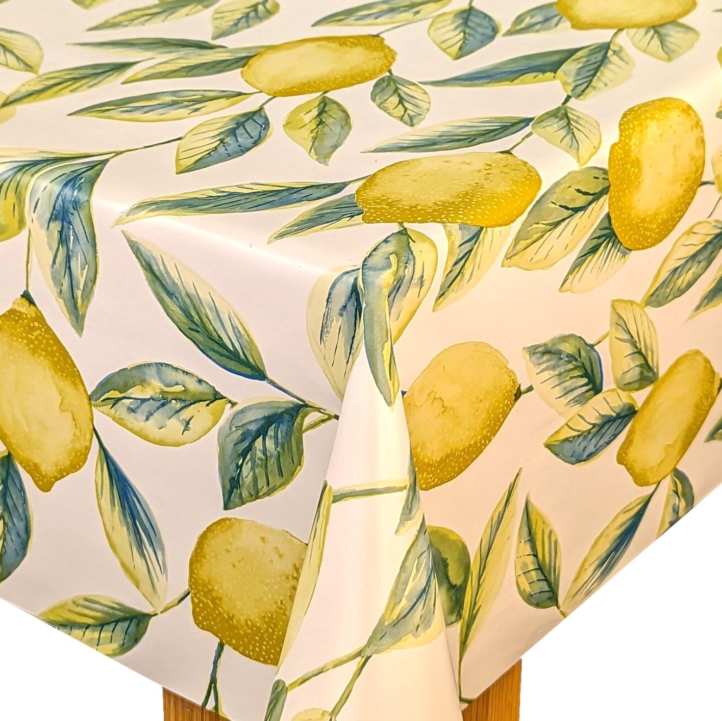 Karina Home Lemons and Leaves Wipe Clean Tablecloth Vinyl PVC Table Cover Wipeable Table Cloth (Yellow, 120cm x 120cm)