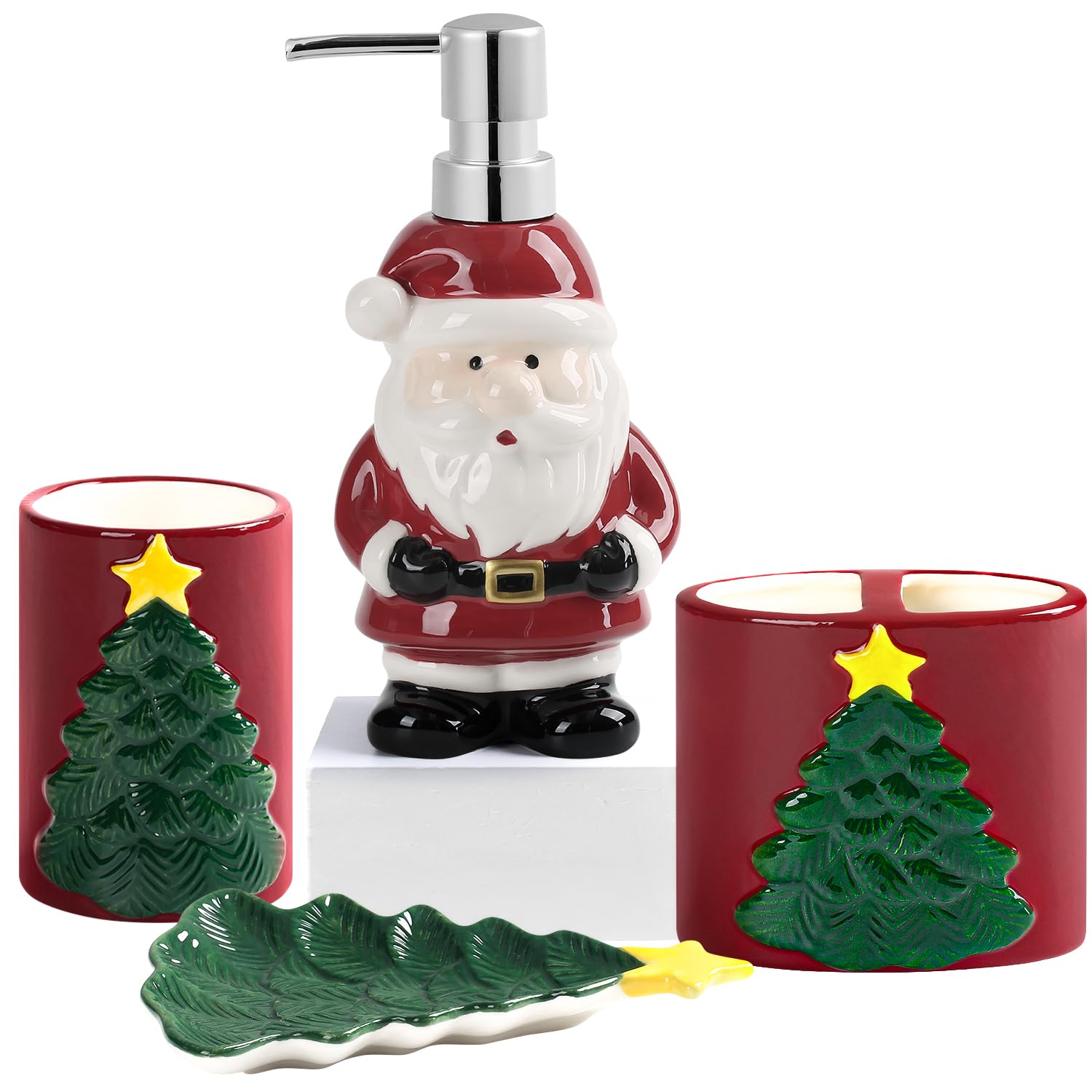 RQYIXI Christmas Bathroom Accessories Set 4 Pieces Red Soap
