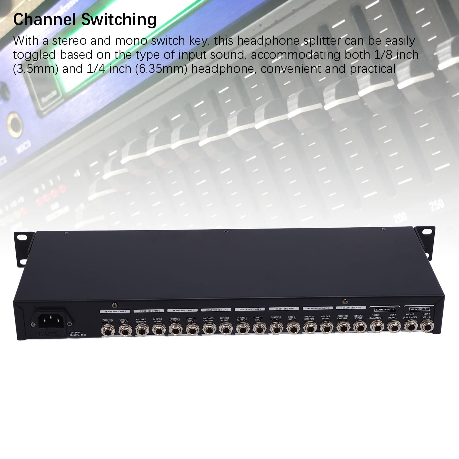 Generic Wzmacniacz Ucha Stereo, Szybka Regulacja Regulacji 8 Kanału dla Słuchawek dla Niezależnego Bezpośredniego Wejścia dla 1/4 1/8 Cala do Badania Słuchawek (wtyczka UE)
