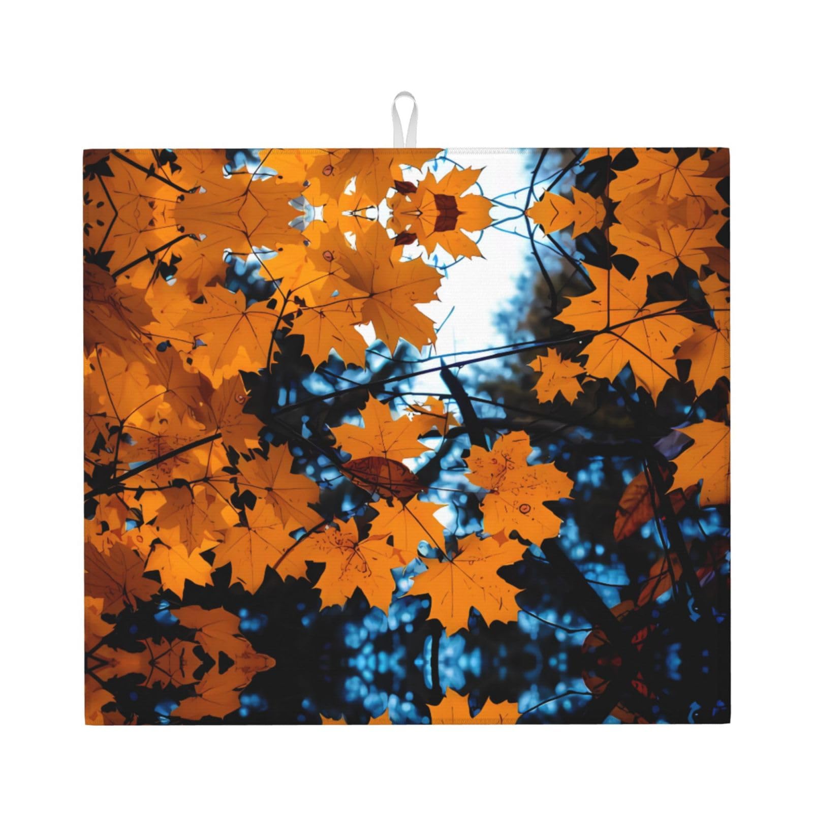 YYHWHJDE Leaves Autumn Tree Branches Prints Kitchen Drying Mat - Absorbent Dish Drying Throw with Vibrant Prints, Quick-Dry Countertop Layer for Dishes & Appliances - Non-Slip & Foldable