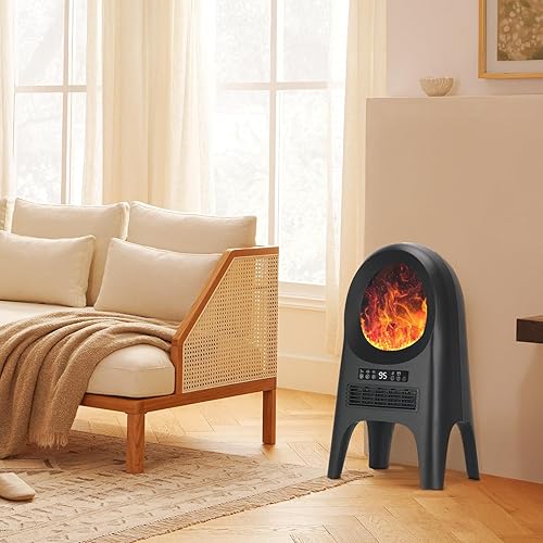 Miniatura 7 de Uthfy Calentadores de espacio para uso en interiores, calentador de habitación portátil de 24 pulgadas con llama 3D, calentador de cerámica de 1500