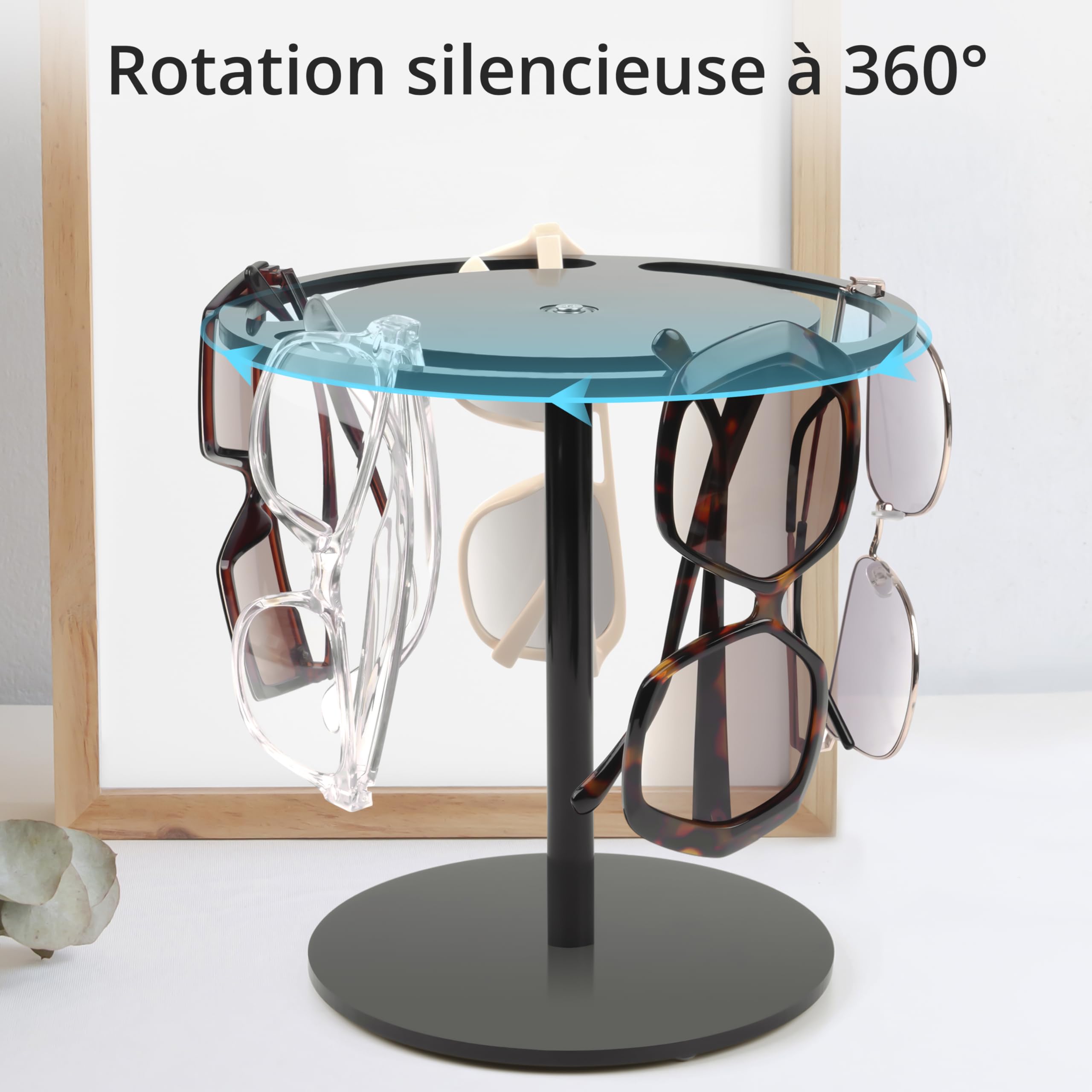 Présentoir à Lunettes Rotatif 360° En Acrylique Noir - Support Pour 10-15 Lunettes De Soleil