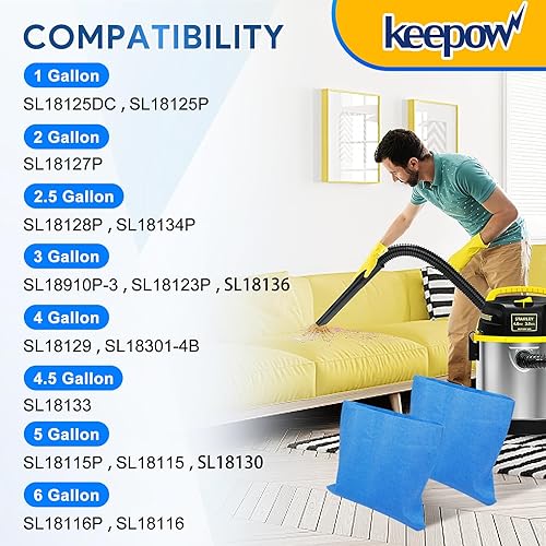 Miniatura 7 de KEEPOW Bolsa de filtros secos reutilizables compatible con aspiradoras Stanley de 1 a 6 galones, parte # 25-1217 (paquete de 3)