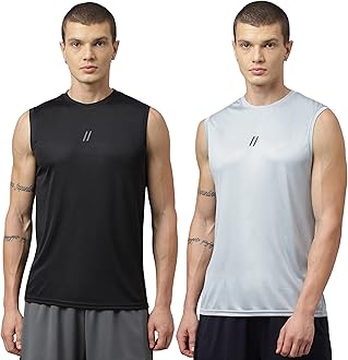 ATICX Men's Polyester Sports Sleeveless T Shirt - Gym Vest, Workout Sando, Training Tank Top, Cut Sleeves Quick Dry Tee for Running, Swimming, Badminton, Fitness & Sports