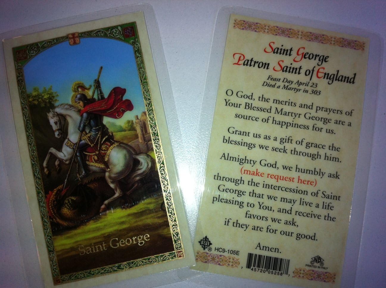 Holy Prayer Cards For Saint George The Patron Saint of England in English