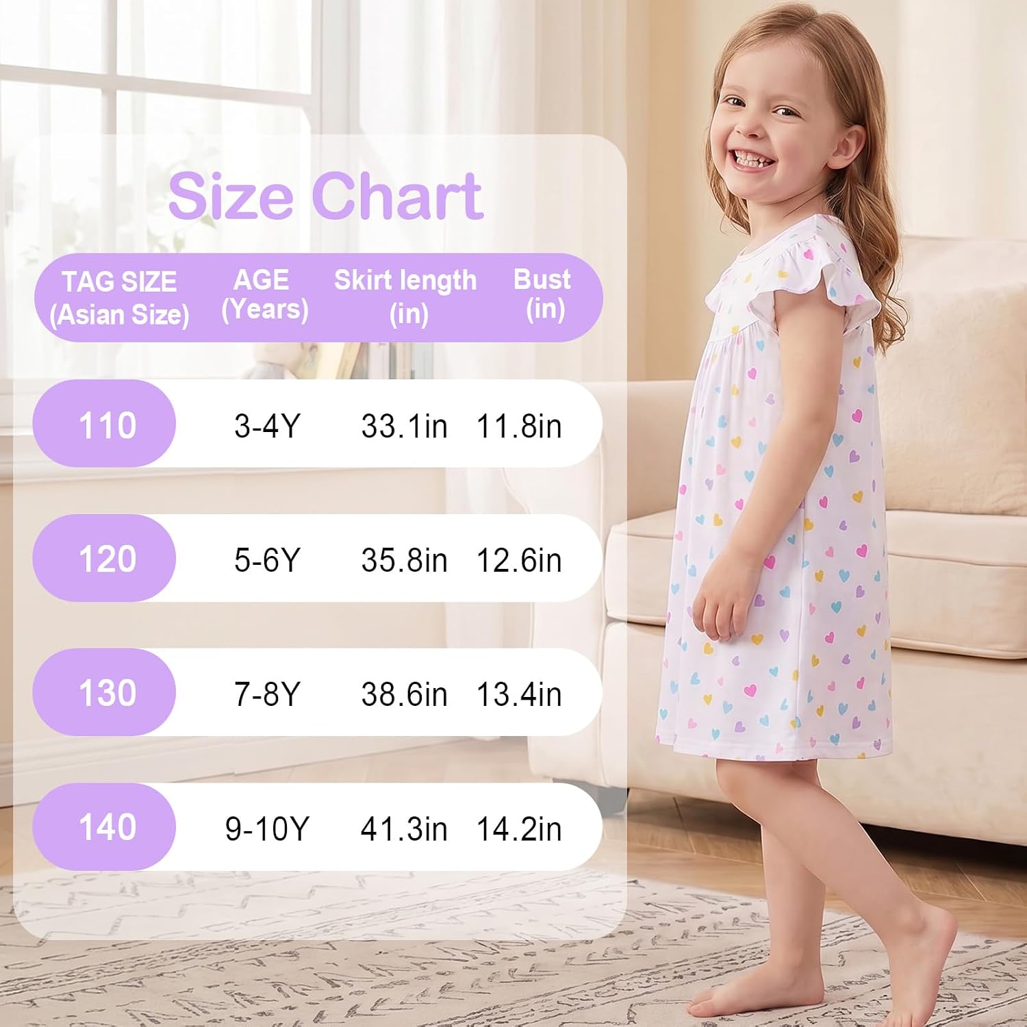 MHJY Girls Nightgowns Flutter Short Sleeves Princess Nightgown Sleepwear Soft Night Dress for Kids Toddler Girls