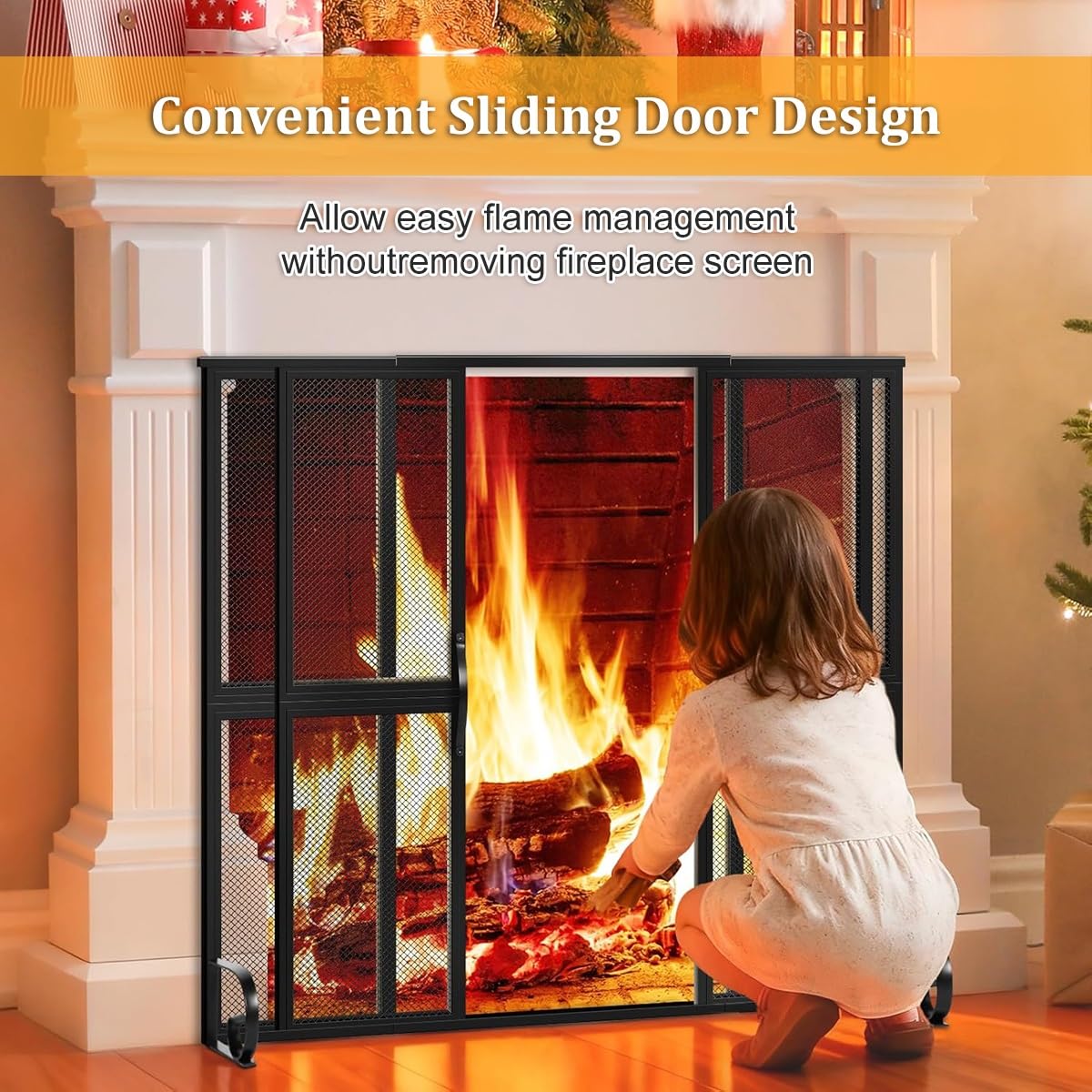 Salvachispas Chimenea con Puertas Correderas De Hierro Forjado Artesanal - Protector Chimenea para Leña. Seguridad para Niños Y Mascotas En El Salón Y Hogar