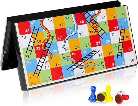 KIDAMI Magnetic Snakes and Ladders Board Game Set with Storage Box, Folding Design and Light-Weight, Gift for Kids and Adults 9.75 Inches