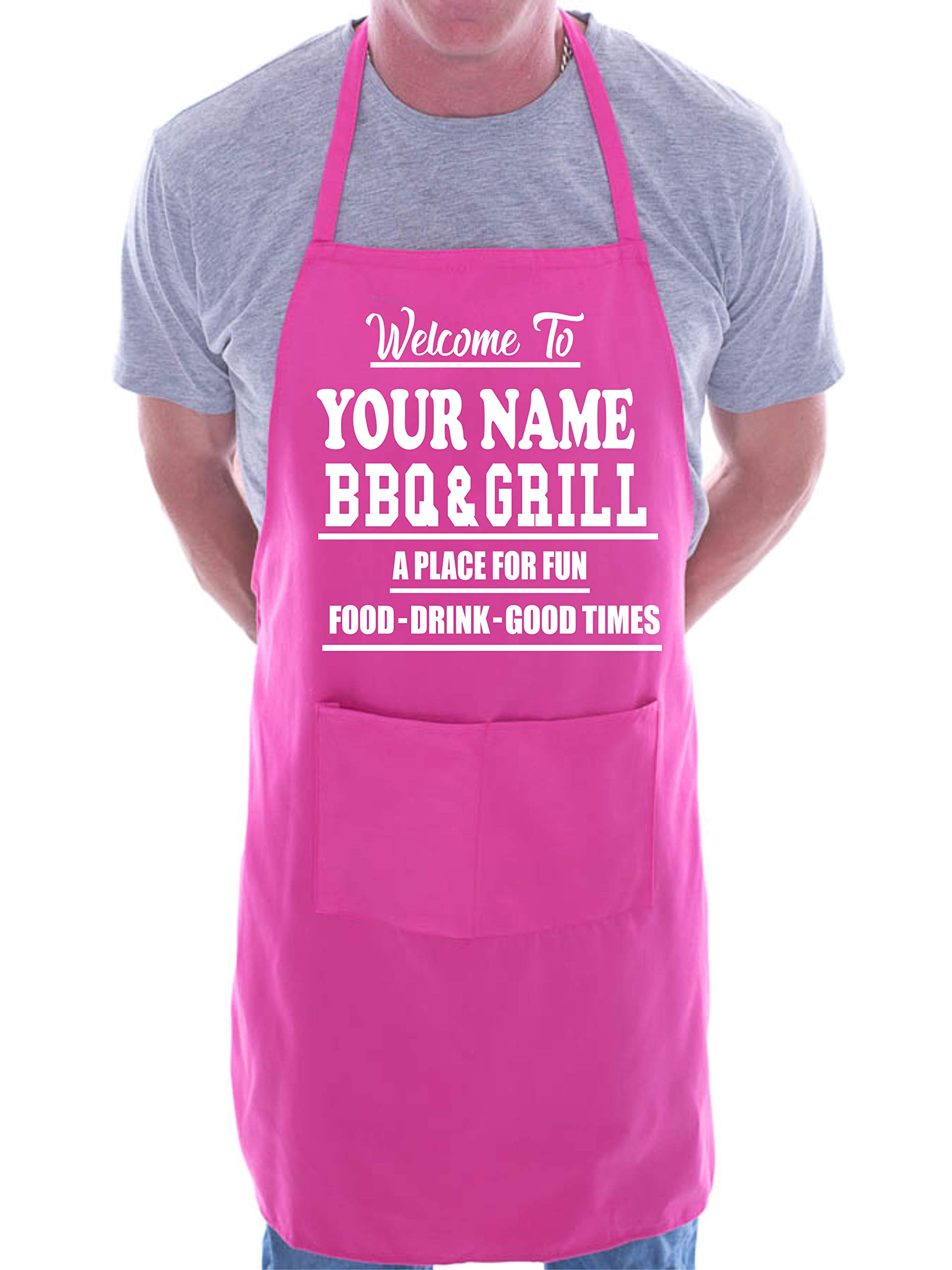 Print4U Personalised Apron Welcome To BBQ & Grill Your Name Pink