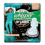 Whisper bindazzz Nights Pads For Women, XXX-Large Pack of 20 pads Scent: unscented