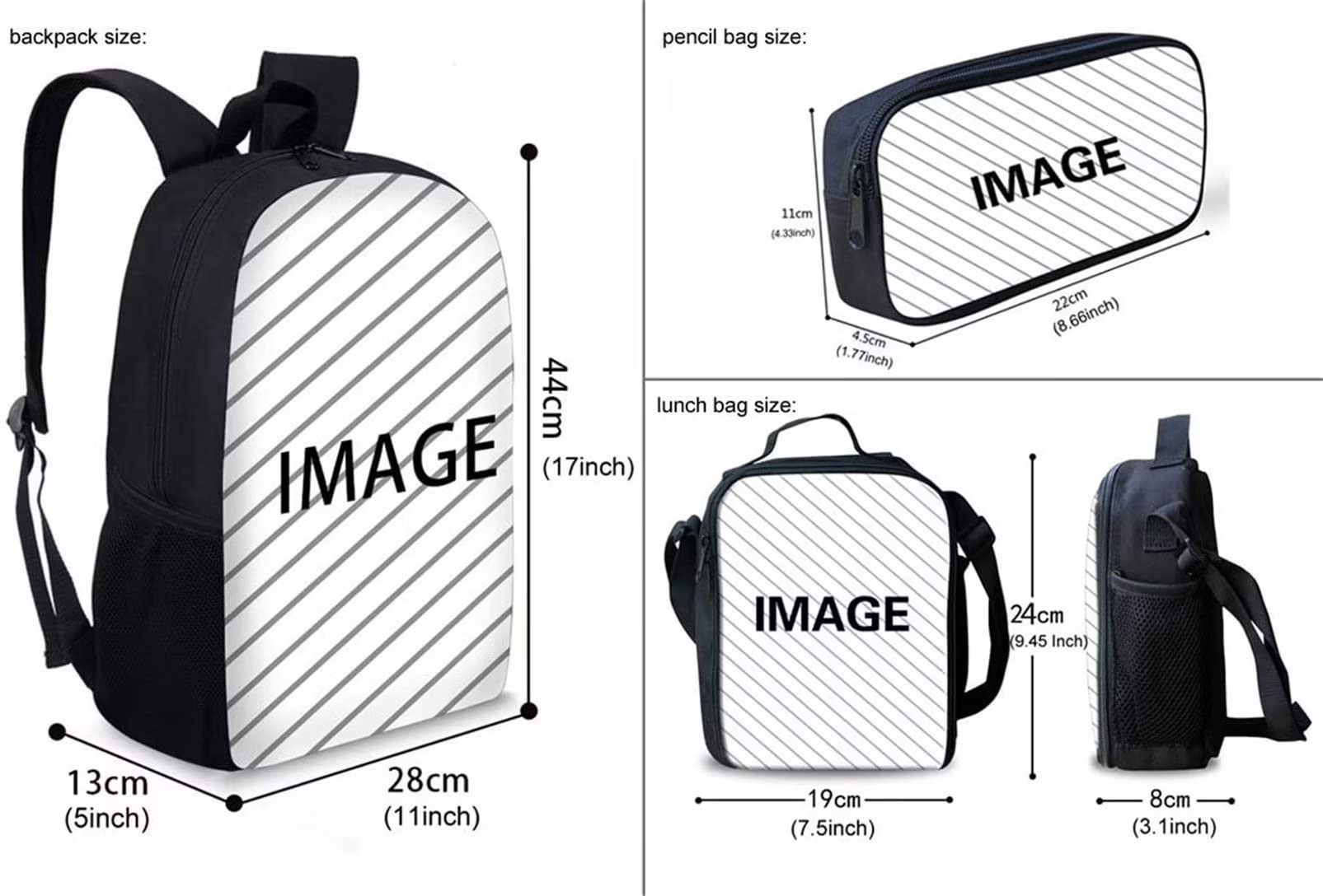 Showudesigns Bolsa de libros con fiambrera para niños, estuche para lápices, soporte para botella de agua, Lindo elefante., talla única