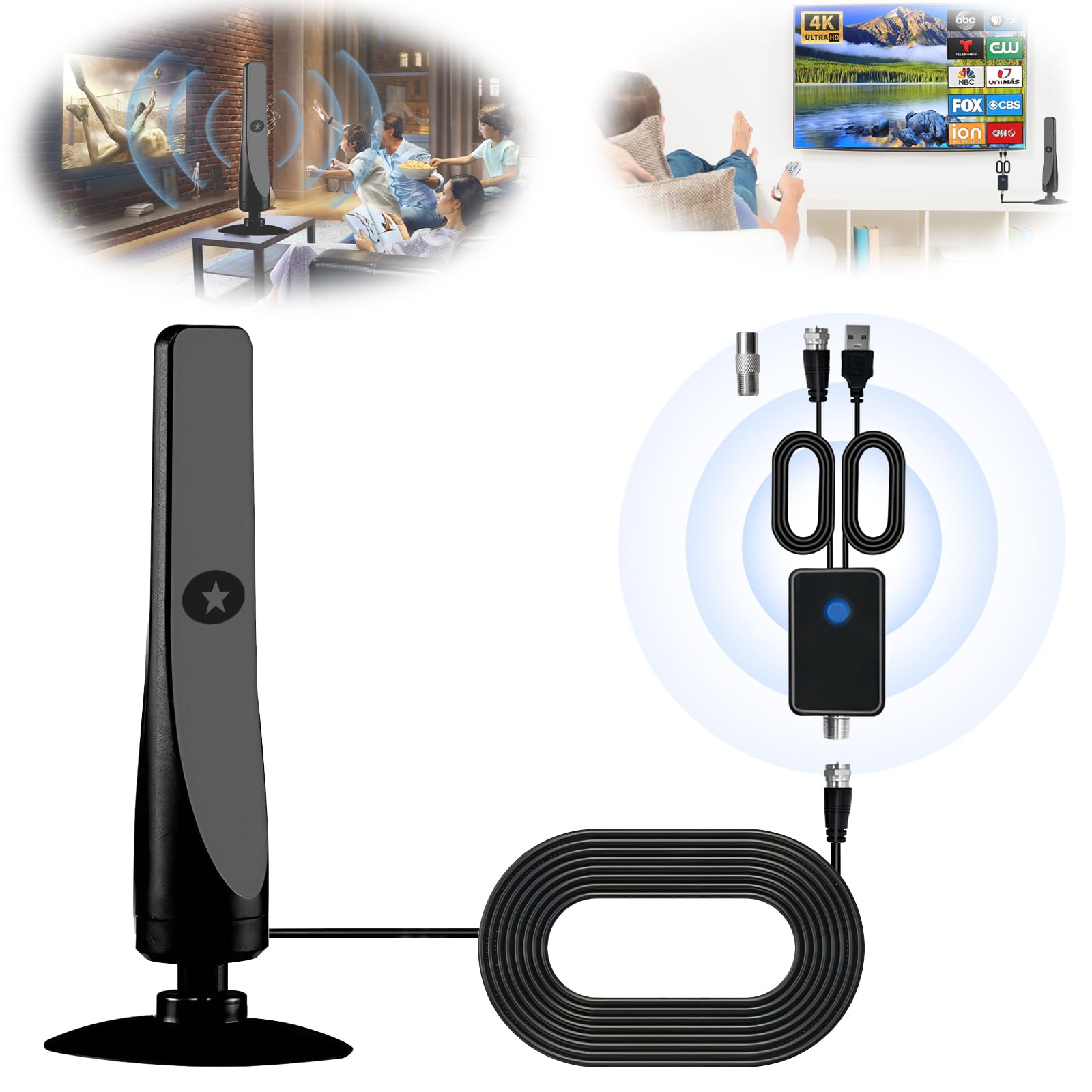 Rewave Tv Antenna, Digital Tv Antenna Amplifier Signal Booster, Tv Antennas for Free Channels, Indoor Outdoor Hd Antenna for Smart Tv