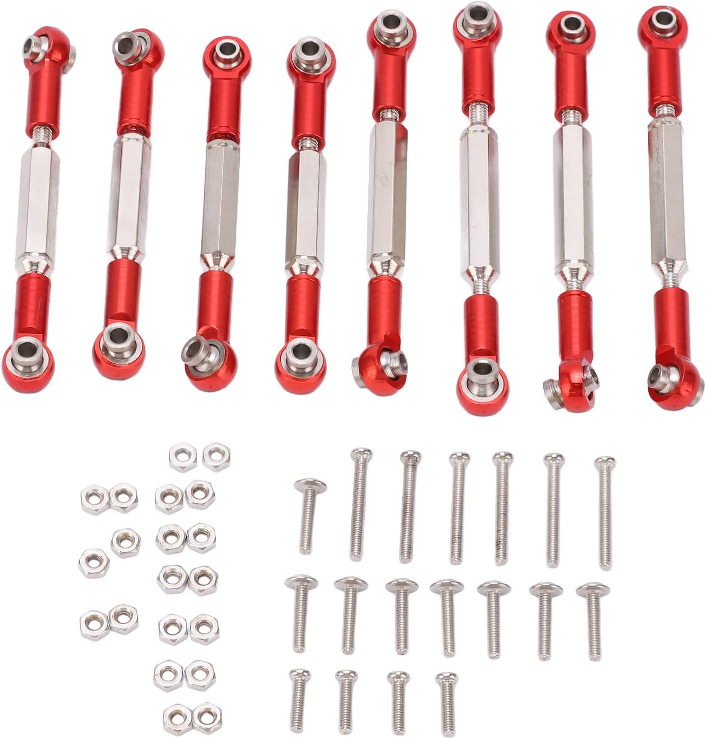8Pcs Adjustable Steering Linkage Parts, Aluminum Alloy Servo Link Pull Rod for WPL C14 C24 B14 MN D90 D91 RC Crawler Car Upgrade Parts